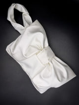 Bow Clutch in Porcelain Satin