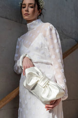 Bow Clutch in Porcelain Satin