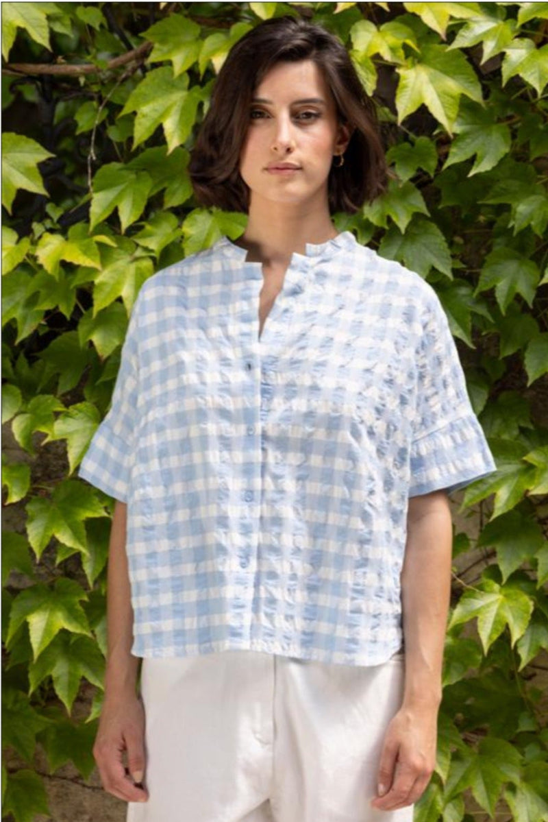 Short Sleeve Check Shirt in Blue