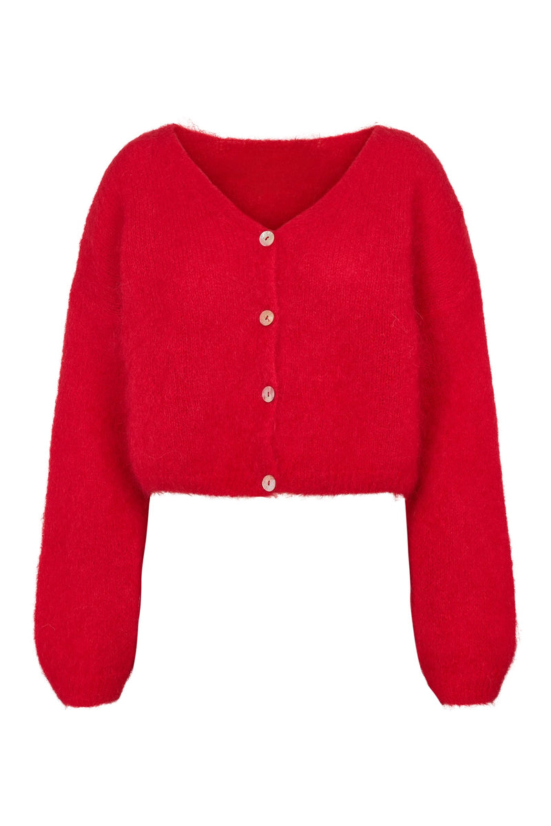 Cropped Mohair Knit in Lipstick Red