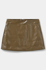 Short Leather Skirt in Military Green