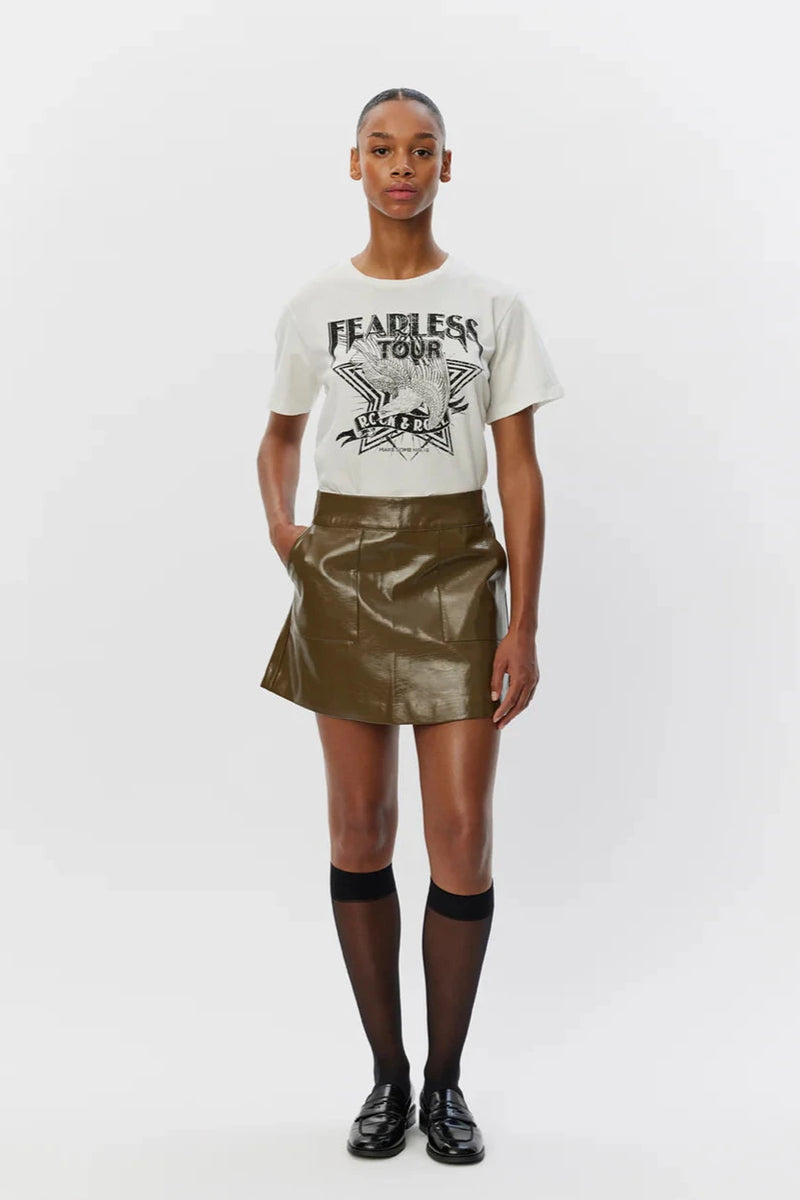 Short Leather Skirt in Military Green