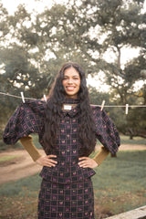 Jacquard Shirt in Black with Floral Checkered