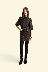 Jacquard Shirt in Black with Floral Checkered