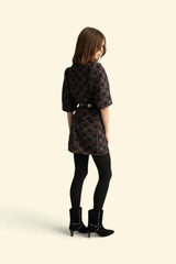 Jacquard Shirt in Black with Floral Checkered