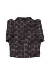 Jacquard Shirt in Black with Floral Checkered