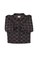 Jacquard Shirt in Black with Floral Checkered