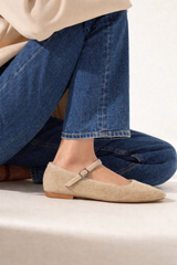 Julieta Mary Janes in Beige Calf Hair