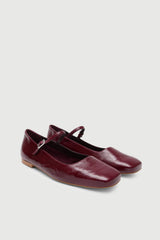 Pair of maroon shoes on a light gray background