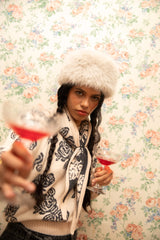 Knitted Bandana in Ecru with Flowers