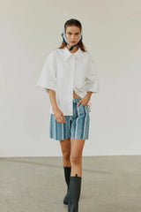Striped Blue Denim Shorts