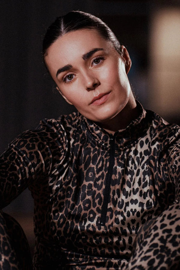 Long Sleeve Quarter Zip in Leopard Print