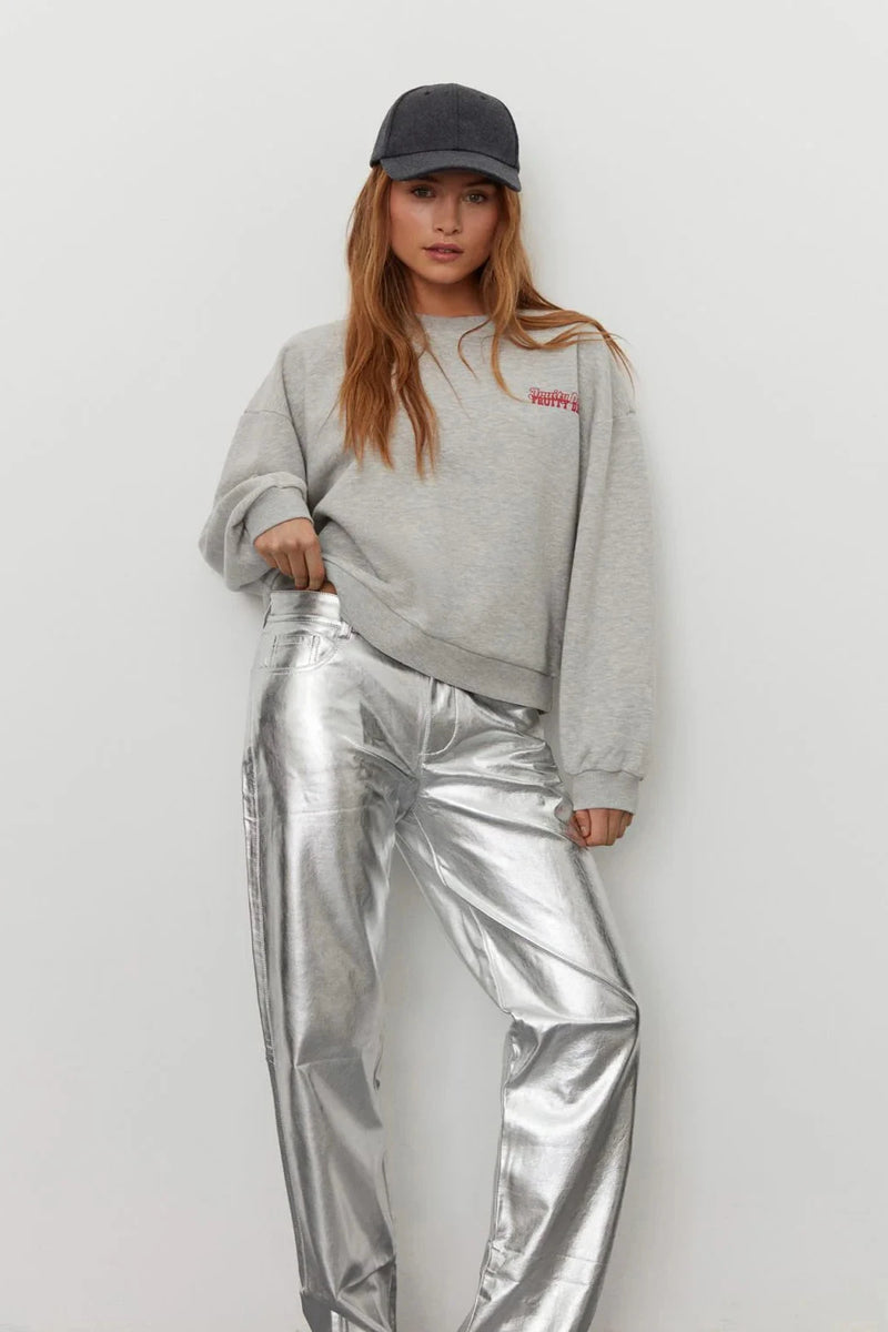 Metallic Trouser In Silver