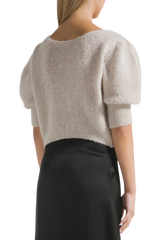 Manda Cropped Puff Sleeve Cardigan in Beige