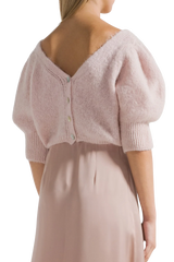 Manda Cropped Puff Sleeve Cardigan in Light Pink