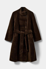 Margit Wool Fur Coat in Dark Brown