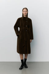 Margit Wool Fur Coat in Dark Brown