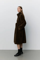 Margit Wool Fur Coat in Dark Brown