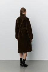 Margit Wool Fur Coat in Dark Brown