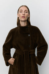 Margit Wool Fur Coat in Dark Brown