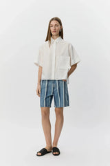 Striped Blue Denim Shorts