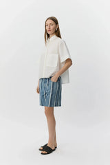 Striped Blue Denim Shorts