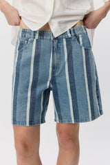 Striped Blue Denim Shorts