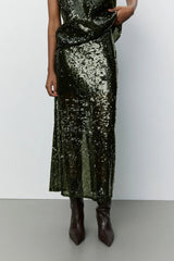 Otalia Midi Skirt in Olive Green