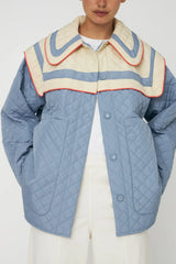 Oversized Quilted Sailor Coat in Blue