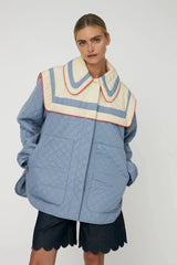 Oversized Quilted Sailor Coat in Blue