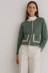 Blanket Stich Cardigan in Verde
