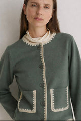 Blanket Stich Cardigan in Verde