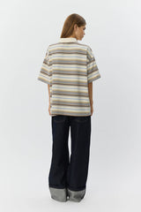 Oversized Striped Polo Shirt in Off White Stripe