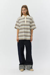 Oversized Striped Polo Shirt in Off White Stripe