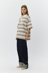 Oversized Striped Polo Shirt in Off White Stripe