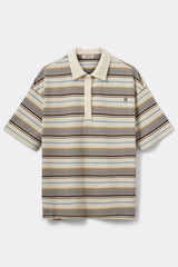 Oversized Striped Polo Shirt in Off White Stripe