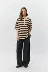 Oversized Striped Polo Shirt in Brown Stripe
