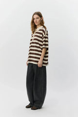 Oversized Striped Polo Shirt in Brown Stripe