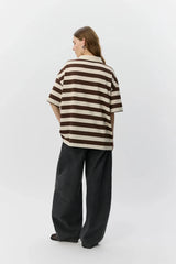 Oversized Striped Polo Shirt in Brown Stripe