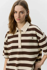 Oversized Striped Polo Shirt in Brown Stripe