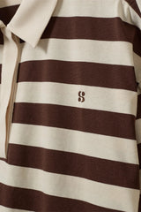 Oversized Striped Polo Shirt in Brown Stripe