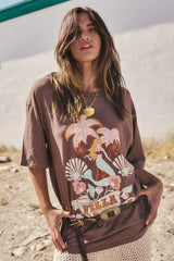 Villa Tropic Oversized Biker Tee in Coffee