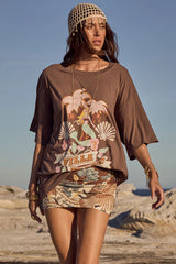 Villa Tropic Oversized Biker Tee in Coffee