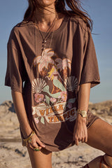Villa Tropic Oversized Biker Tee in Coffee