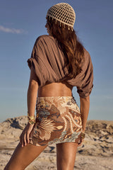 Villa Tropic Oversized Biker Tee in Coffee