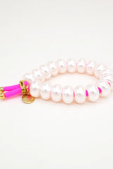 Pearly Donut Scrunchie Bracelet in Neon Pink