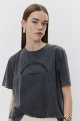 Zena Slogan Tee in Washed Black