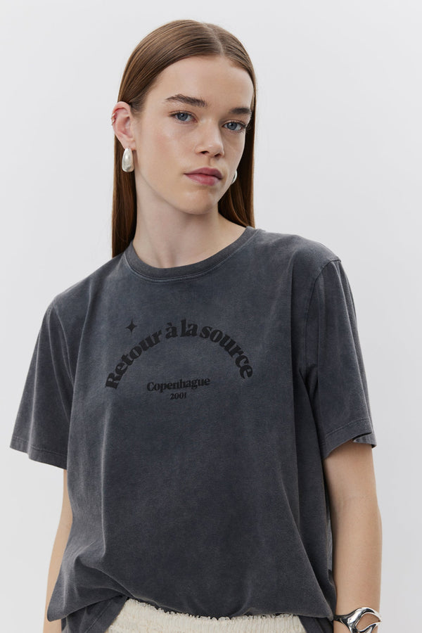 Zena Slogan Tee in Washed Black