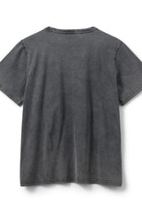 Back view of a plain dark gray t-shirt on a white background