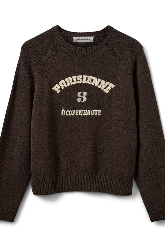 'Parisienne' Slogan Sweater in Dark Brown